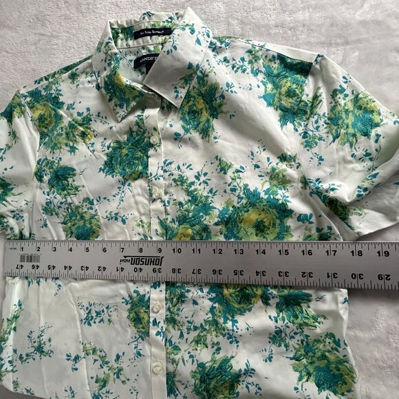 Lands' End Women No-Iron Supima Cotton Floral Button-Up Shirt Size 6 Green White - Picture 6 of 7
